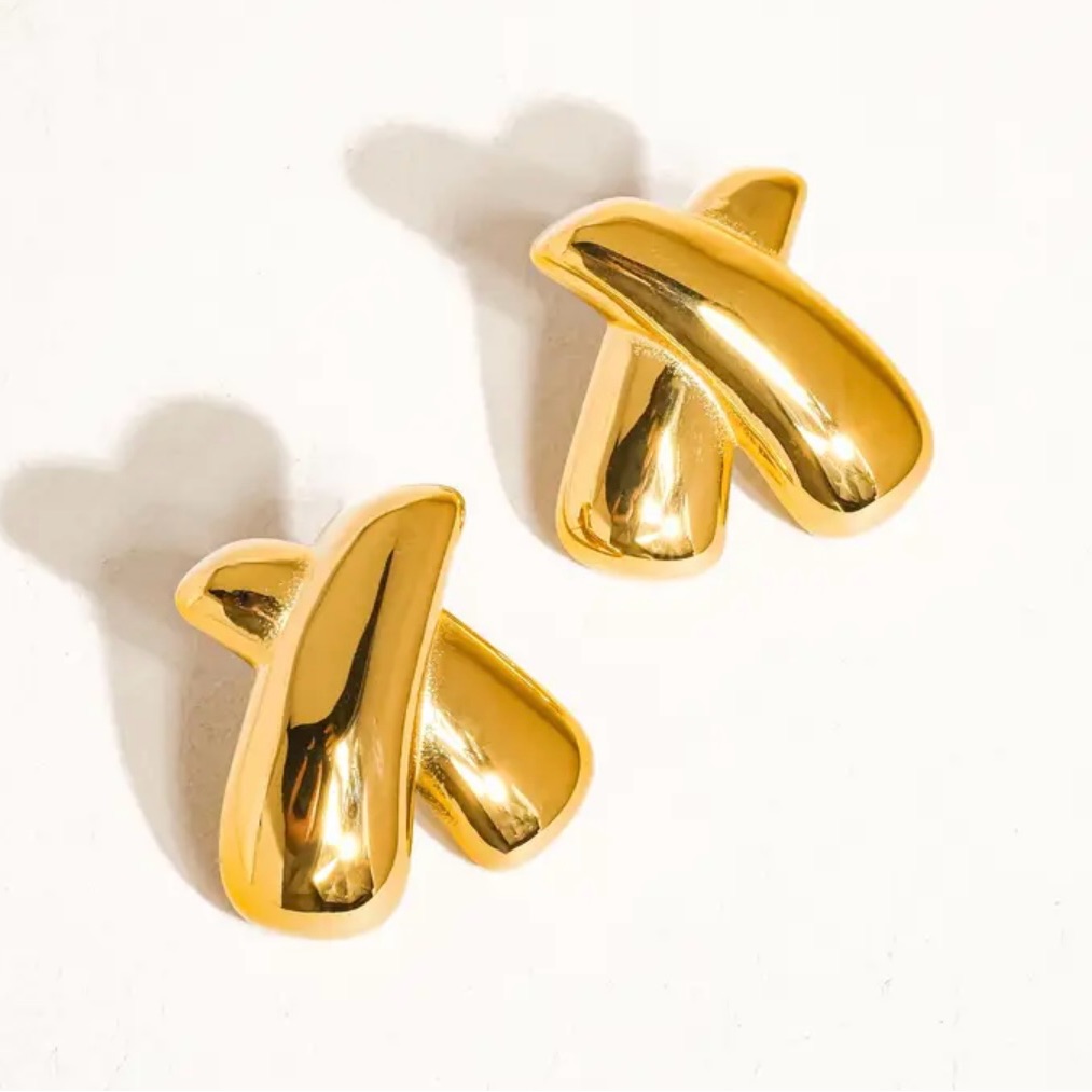 Bold X Cross Earrings Stainless Steel Base With 18k Gold Plating Post Back 1"